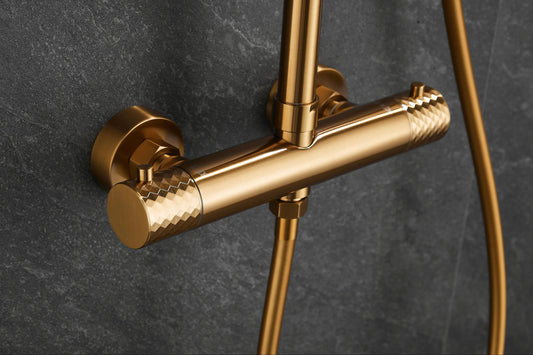Diamanté Brushed Gold Thermostatic Shower Set