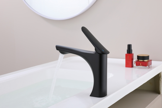 Matte black designer basin mixer tap with minimalist finish – Riva Living UK
