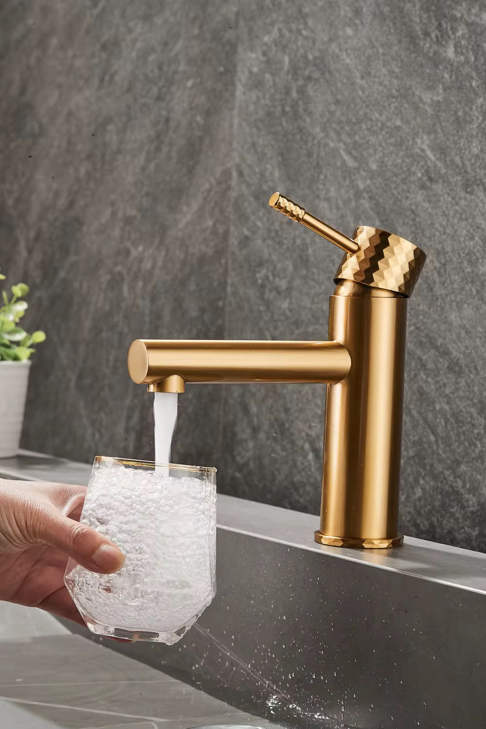 Diamanté Brushed Gold Basin Mixer Tap
