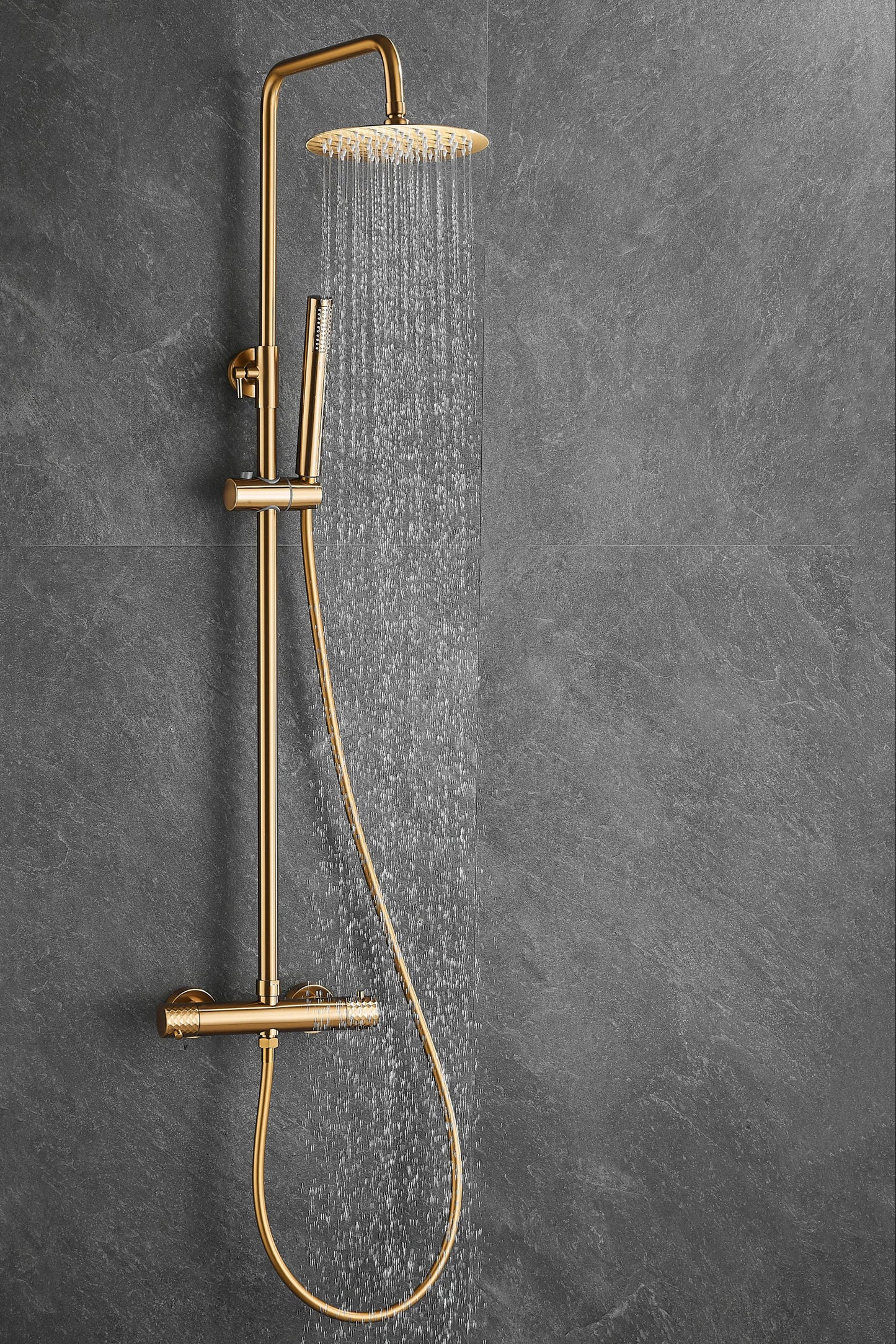 Diamanté Brushed Gold Thermostatic Shower Set