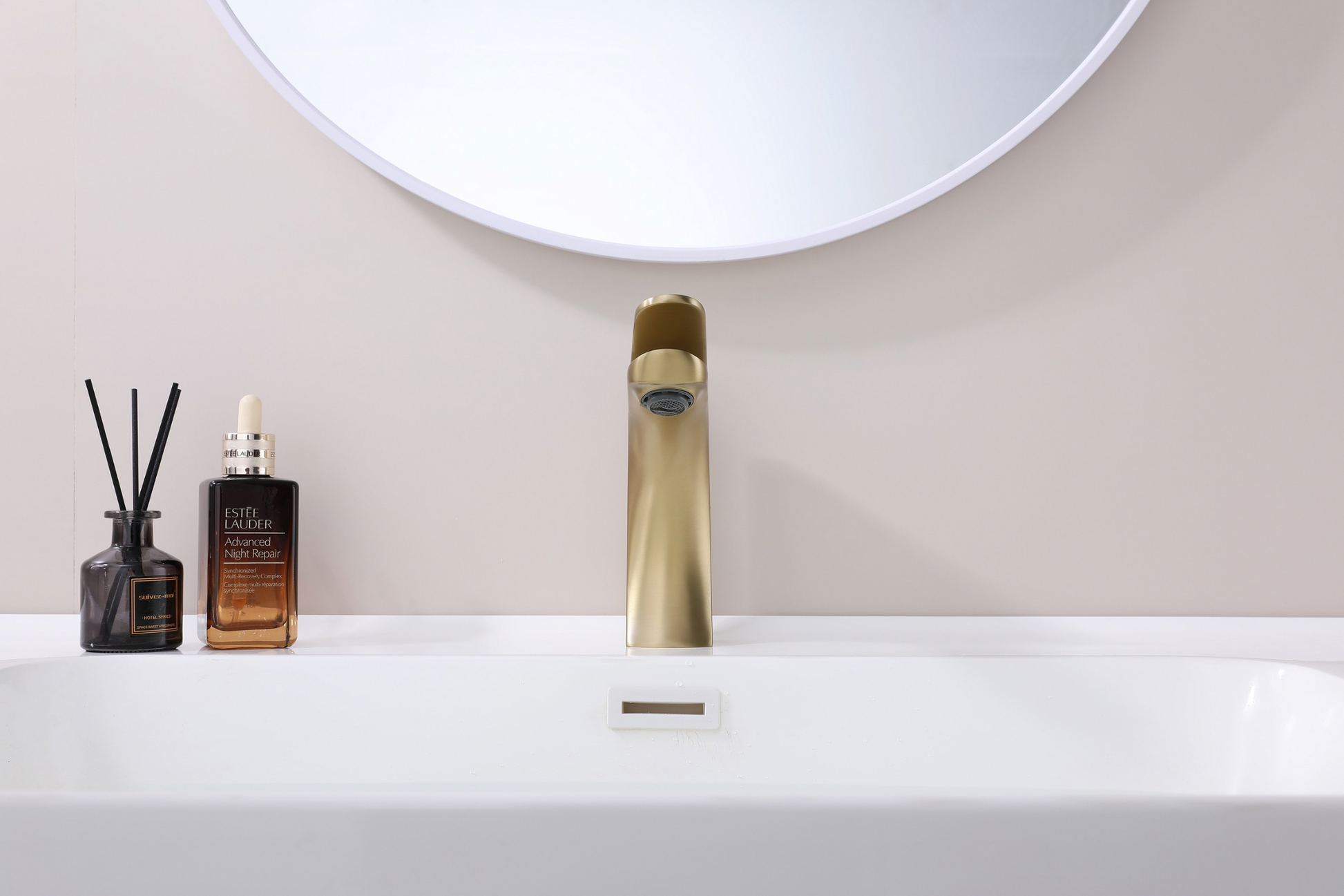 Luxury brass basin mixer tap in timeless modern bathroom interior – Riva Living