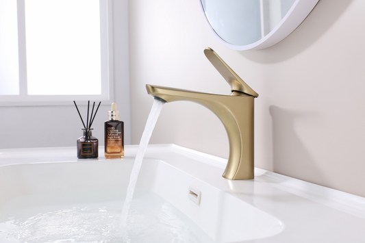 Mistral Brass Basin Mixer Tap – brushed gold luxury bathroom tap by Riva Living